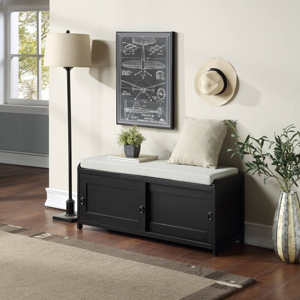 Grey Wood Storage Bench with Cabinets M897556