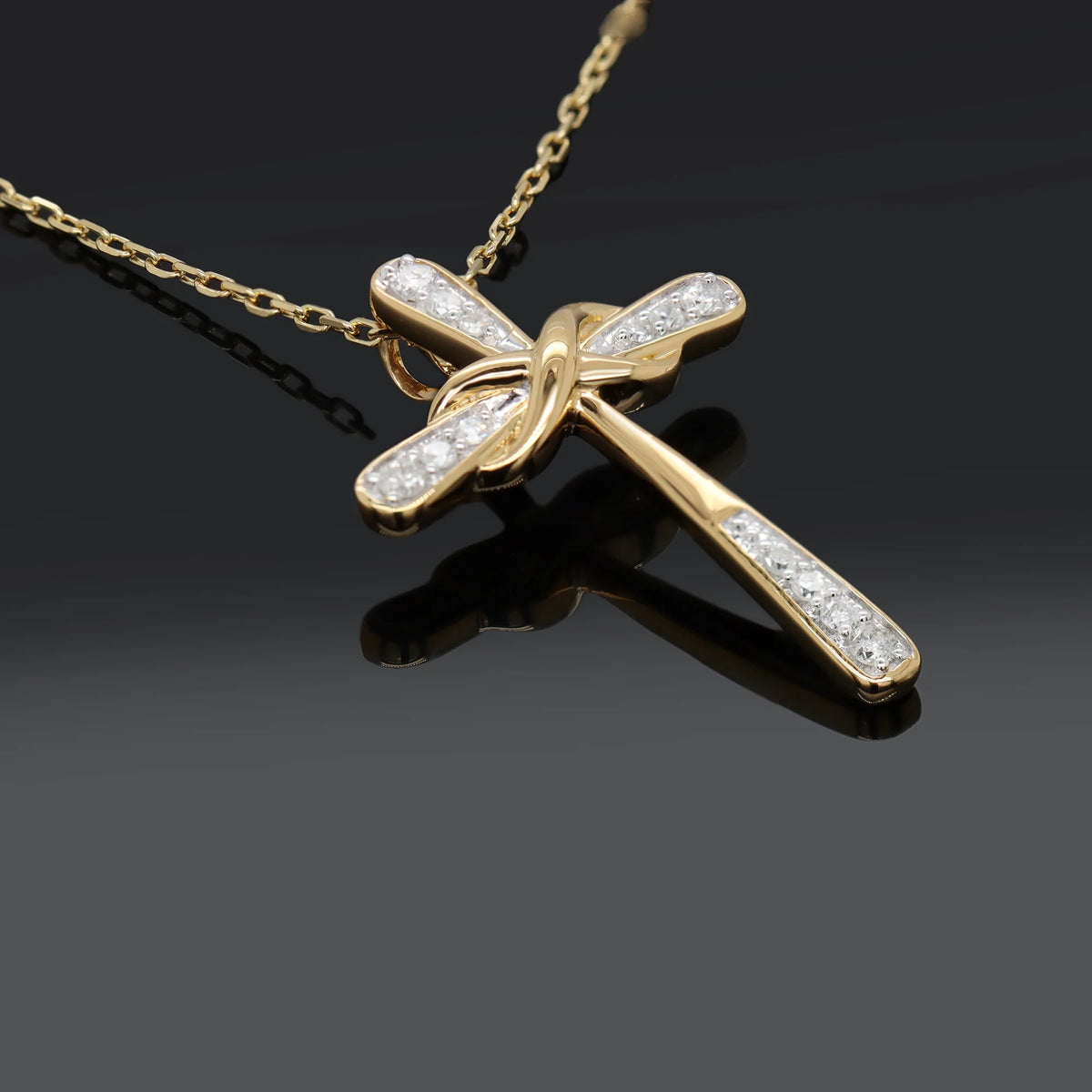 18K Yellow Gold Plated Diamond Cross Pendant Necklace W450266