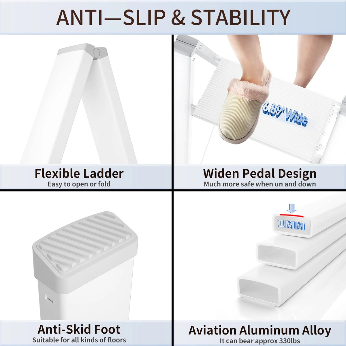 2 Step Folding Step Stool Non-Slip Wide Pedal Lightweight K6084