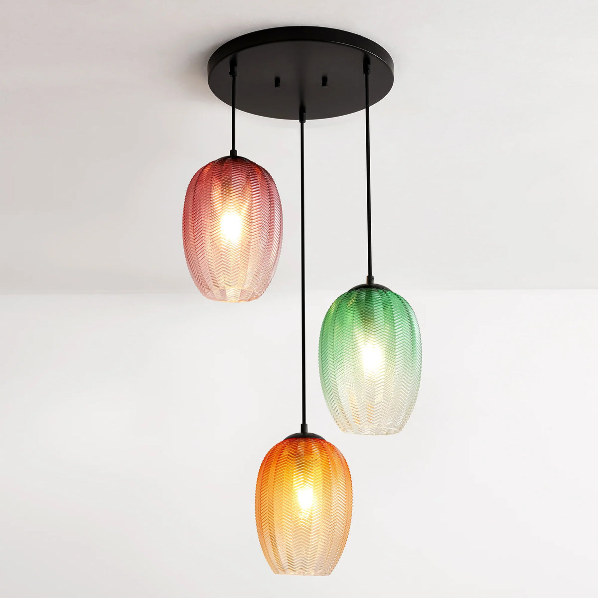 3-Light Dimmable Ribbed Glass Pendant R573236
