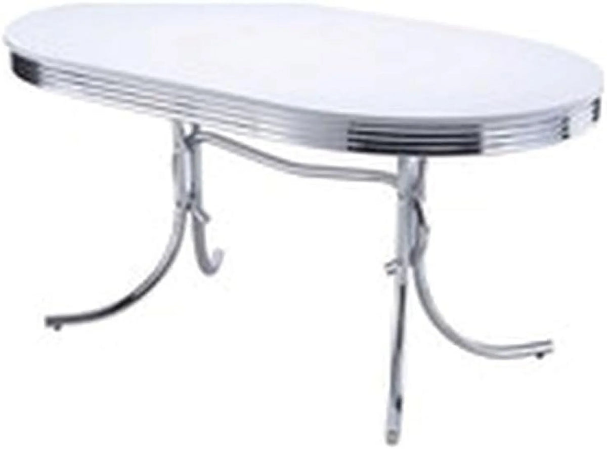 Modern Metal Chrome Plated Oval Dining Table with White Top C230321