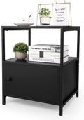 White Wooden Nightstand with Storage Cabinet and Open Shelf V891039