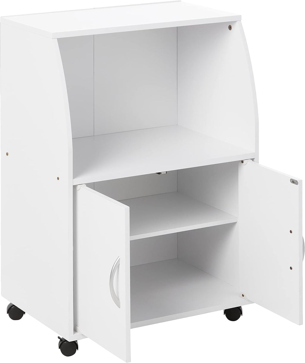 White Beech Microwave Cart with Two Doors and Shelf E990592