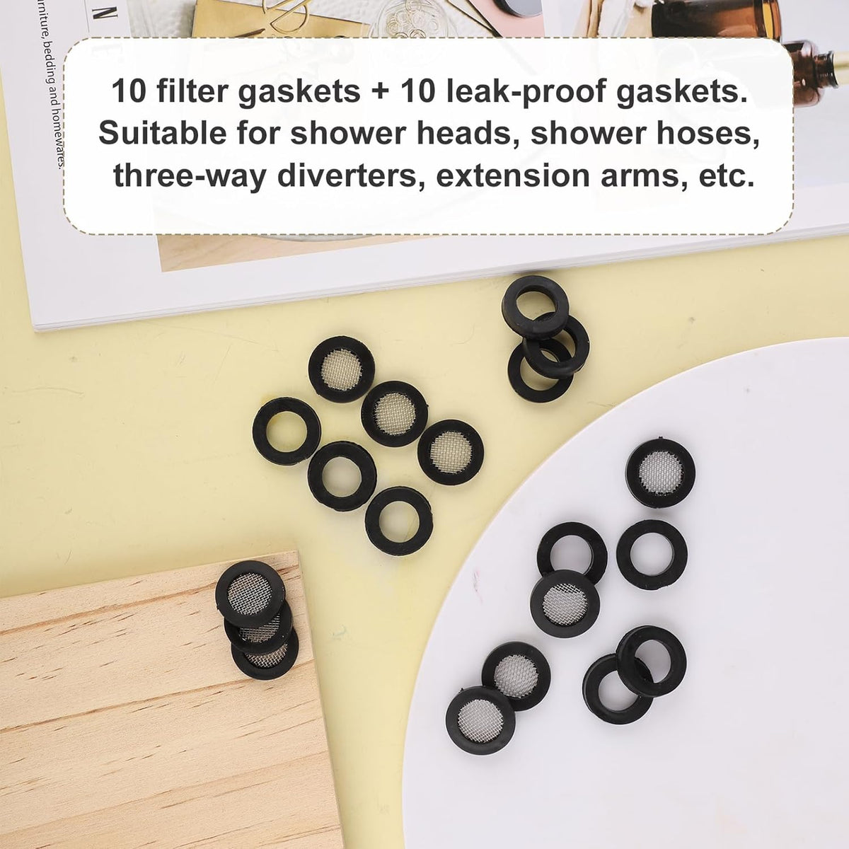 20pcs Shower Head Filter Gasket, 2 Types Faucet Washers, 10 Rubber Washers, 10 O-Ring Stainless Steel Water Hose Gasket D164