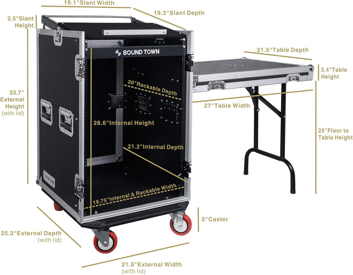 16U PA DJ Rack Road Case with 11U Slant Mixer Top F8173