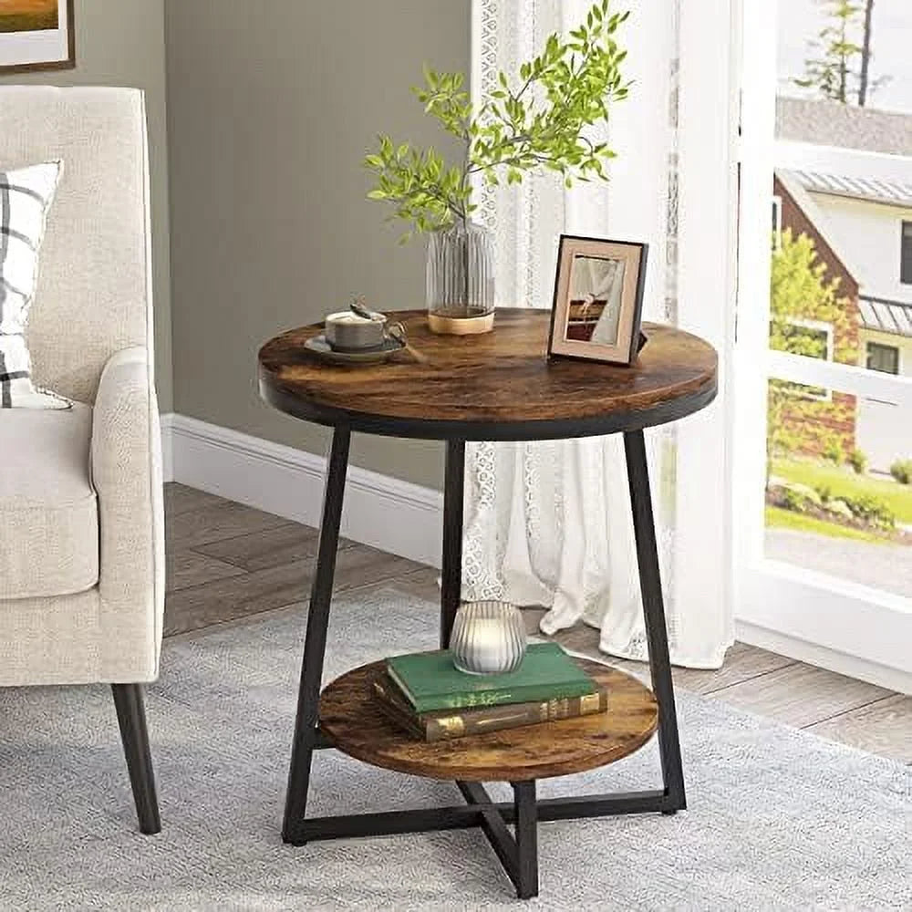 2 Tier Round Industrial End Table P723