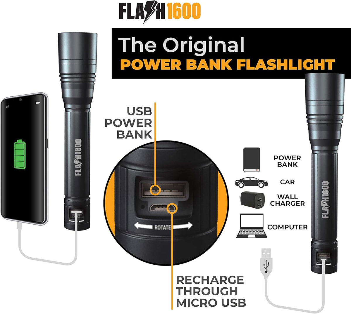 1600 Lumen Rechargeable LED Flashlight, Pack of 2 O79357