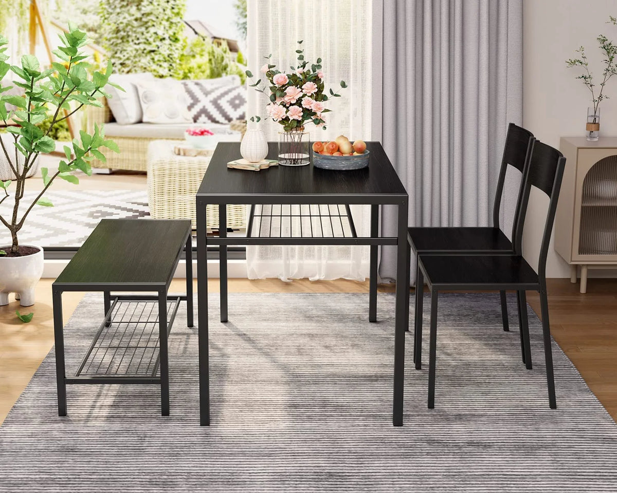Black Dining Table Set of 4 with 2 Chairs 1 Bench O74251