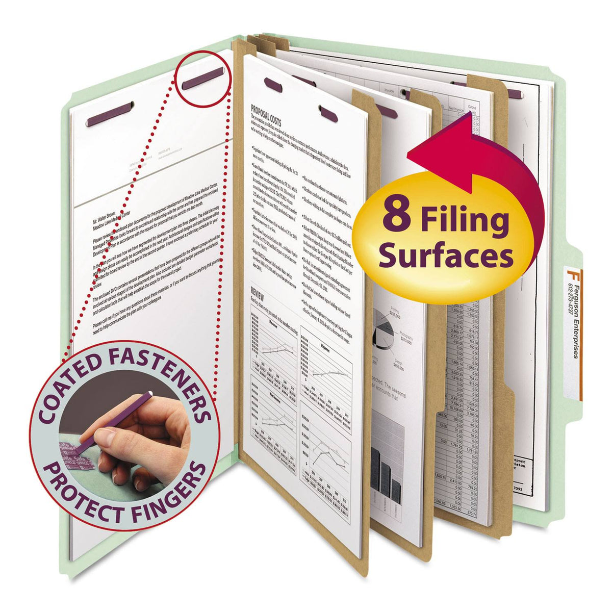 Letter Eight-Section Gray/Green Pressboard Classification Folders 10/Box M814780