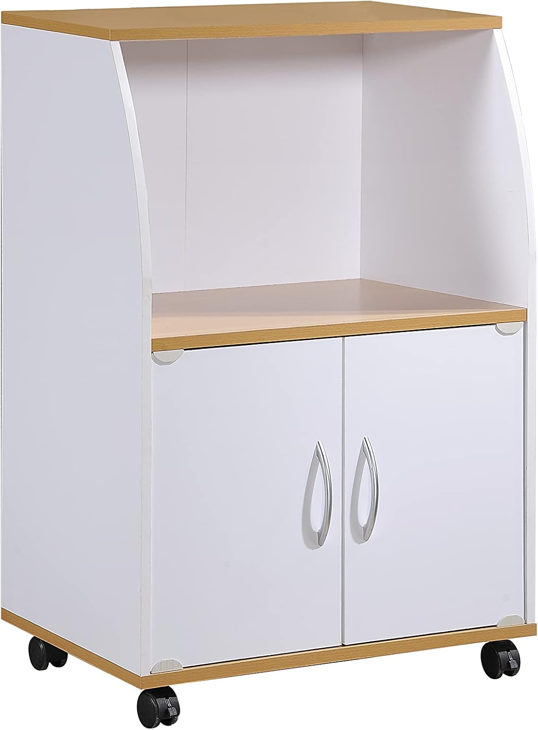 White Beech Microwave Cart with Two Doors and Shelf E990592