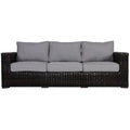 Tan Fabric Sofa with Gray Cushion H646