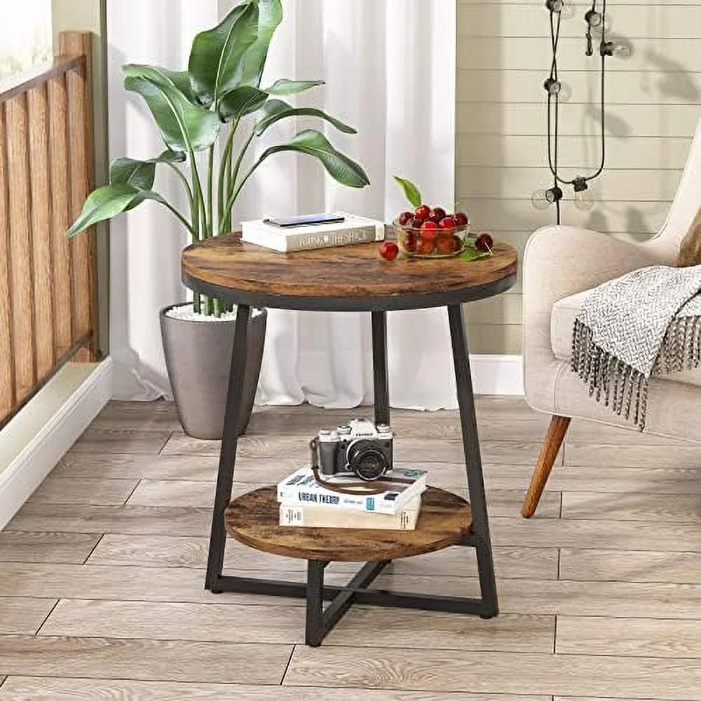 2 Tier Round Industrial End Table P723