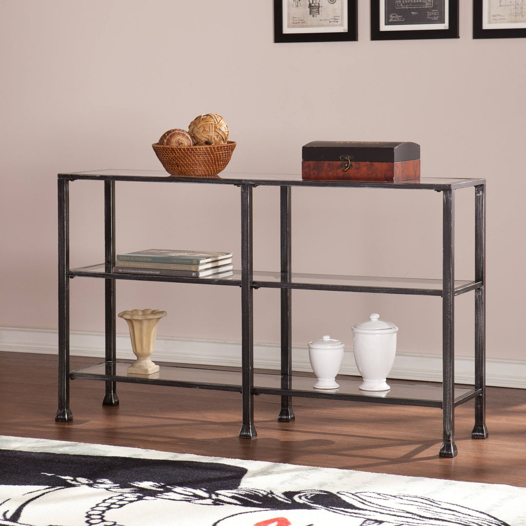 Black Metal and Glass 3-Tier Console Table H461