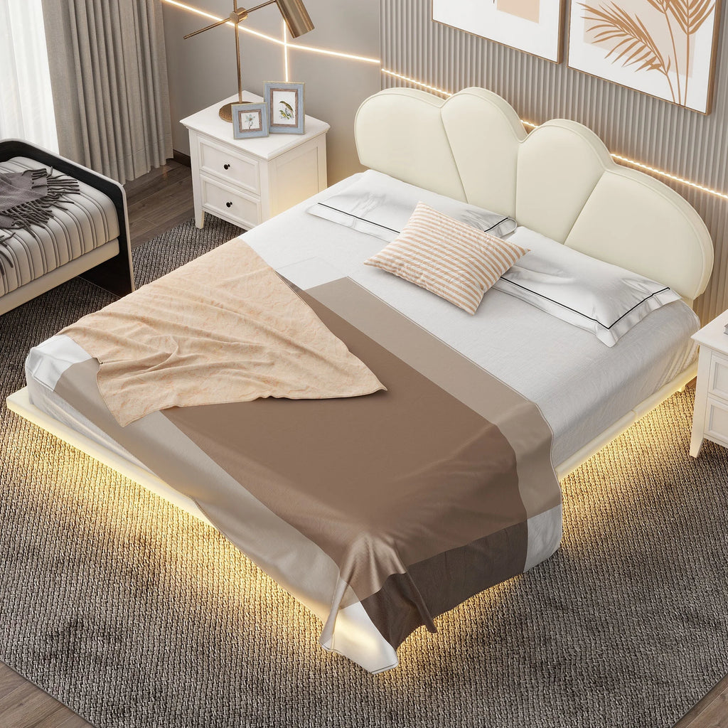 Queen Size Upholstery Platform Bed with PU Leather Headboard S54555