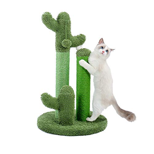 Cat Scratching Post Cactus Cat Scratcher with 3 Scratching Poles and Interactive Dangling Ball E67083