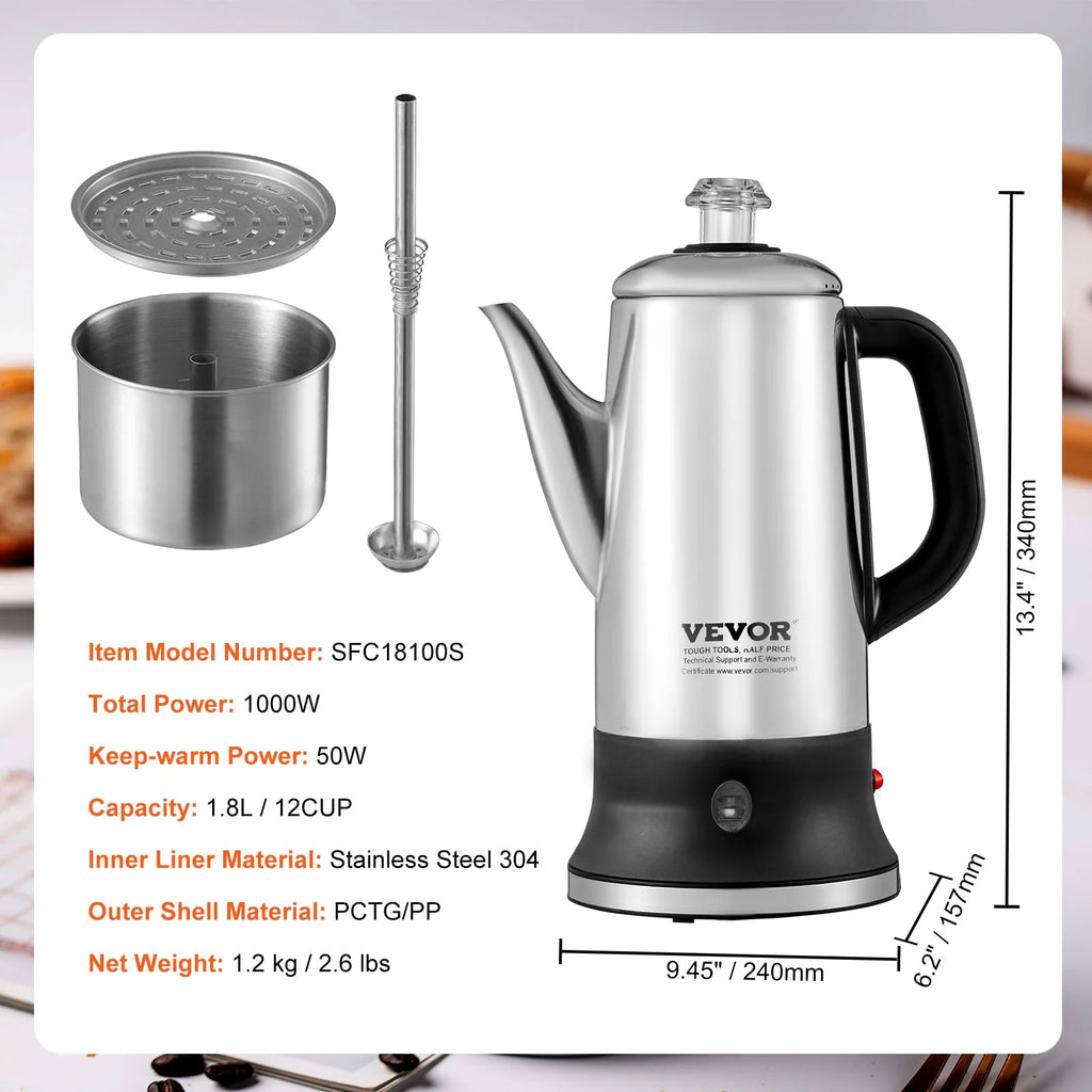12-Cup Stainless Steel Electric Coffee Percolator Y86843