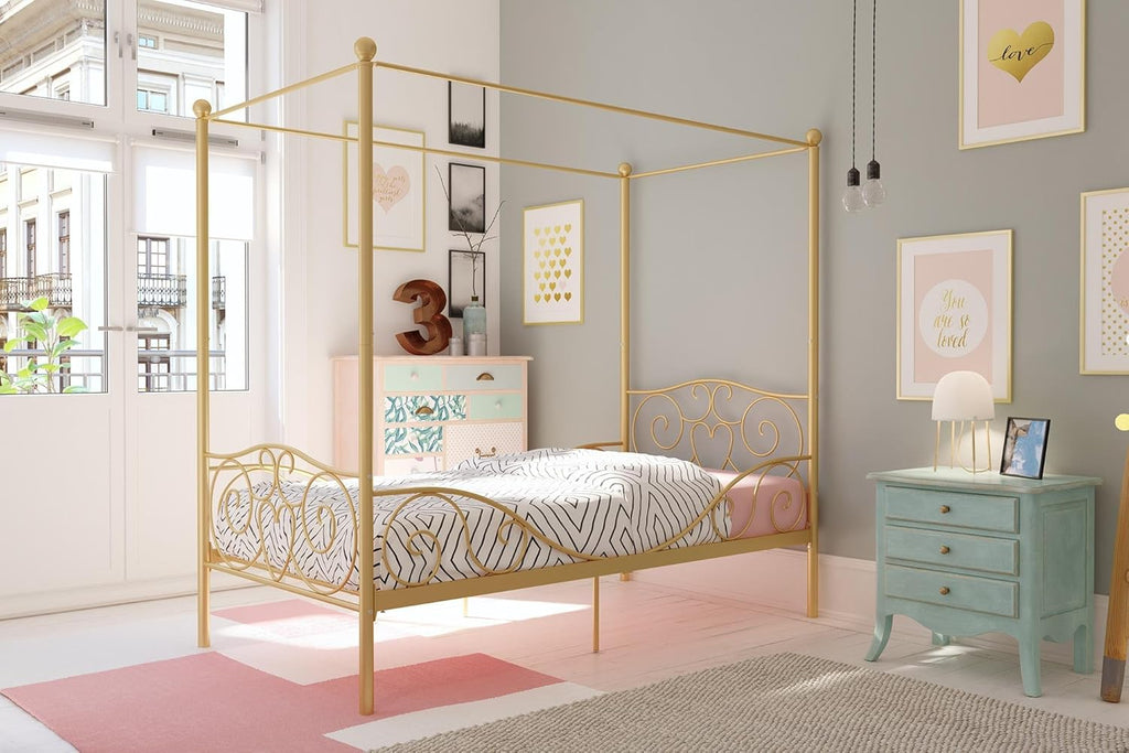 Twin Size Metal Canopy Bed with Bed Frame Z88184