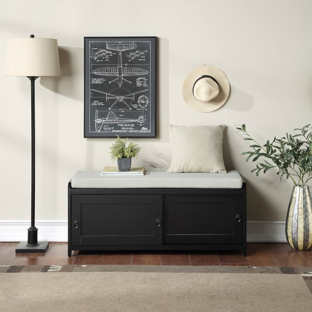 Grey Wood Storage Bench with Cabinets M897556