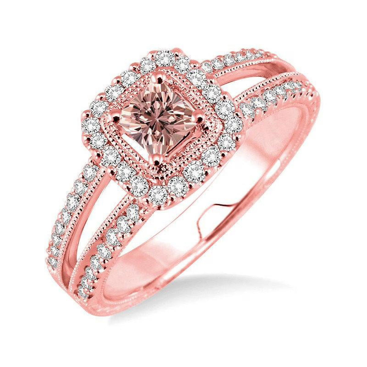 14K Rose Gold Morganite And Diamond Moissanite Engagement Ring C7330
