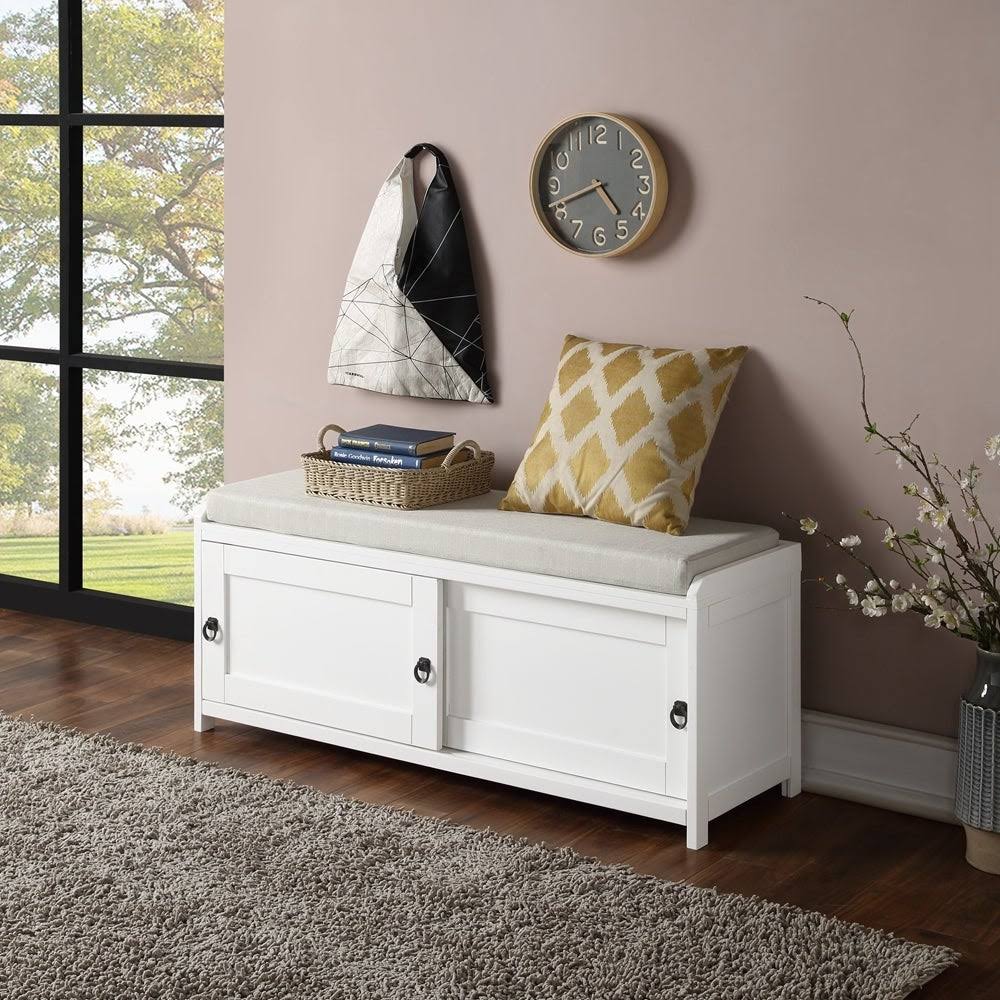 Grey Wood Storage Bench with Cabinets M897556