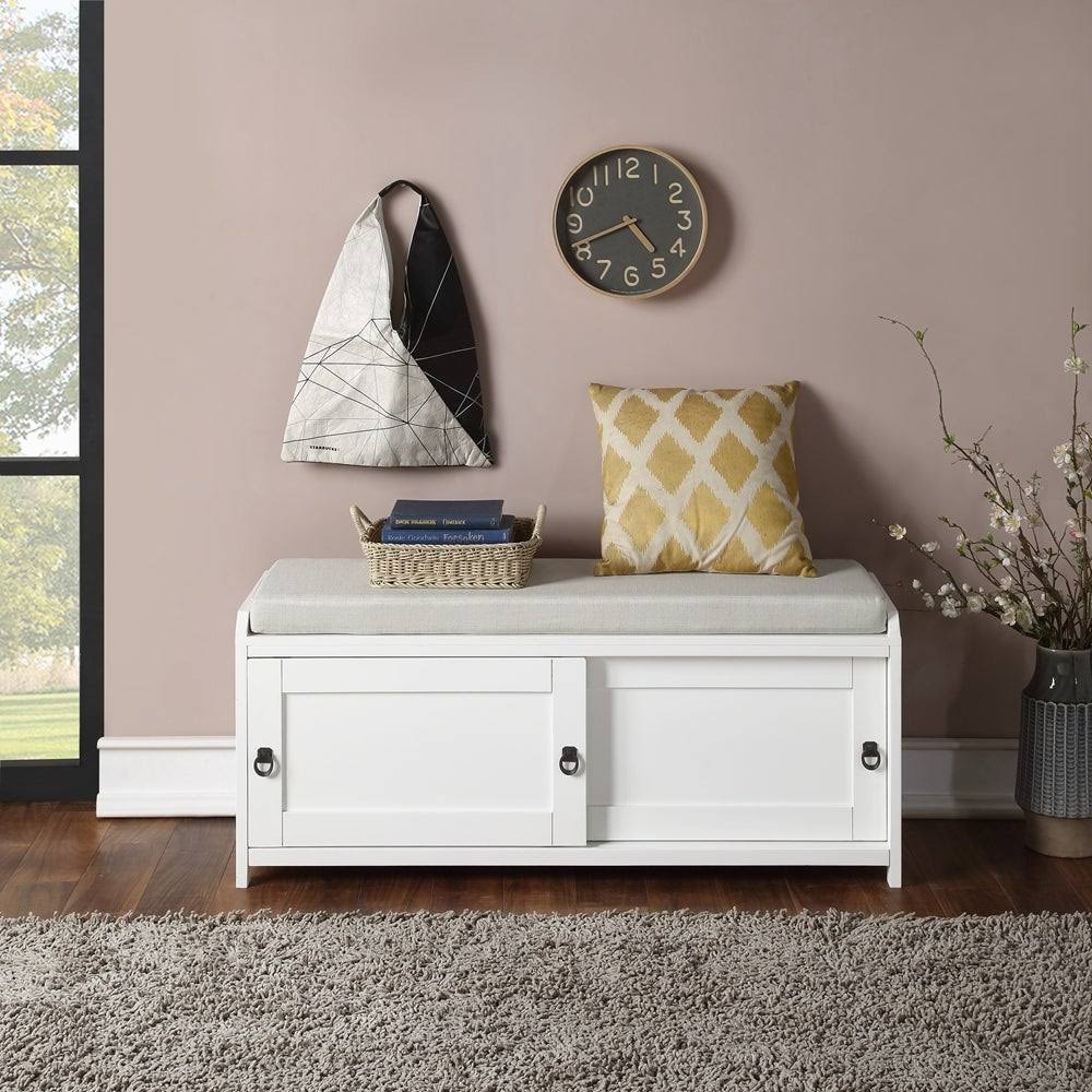 Grey Wood Storage Bench with Cabinets M897556
