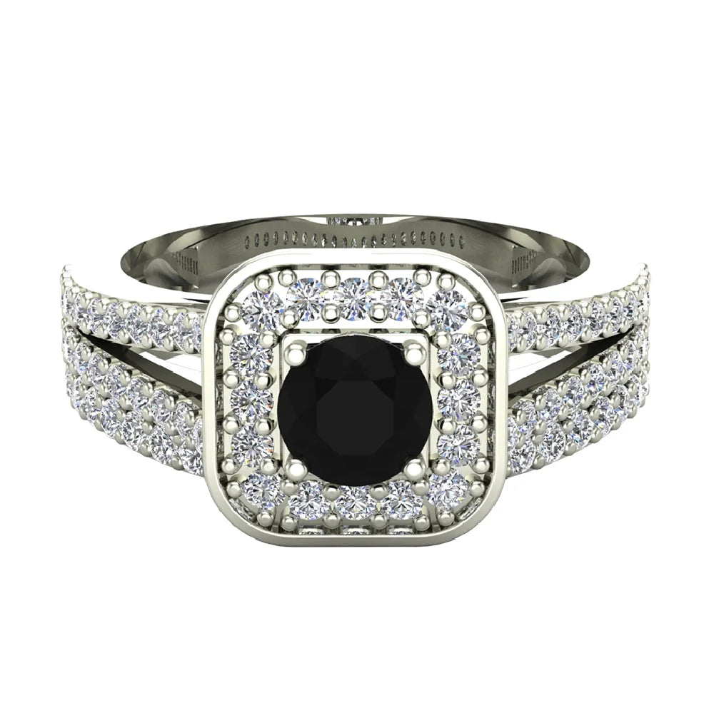 14K White Gold Black Diamond Wedding Ring Set R857582