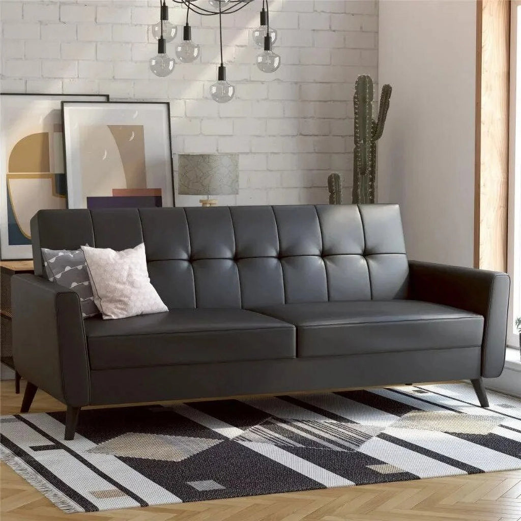 Olive Green Linen Sofa Futon with Storage A405