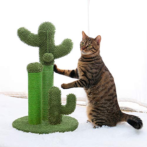 Cat Scratching Post Cactus Cat Scratcher with 3 Scratching Poles and Interactive Dangling Ball E67083