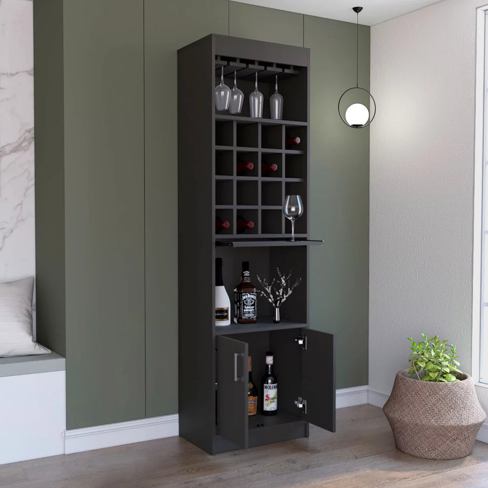 Black Bar Cabinet with 16 Wine Rack F8939