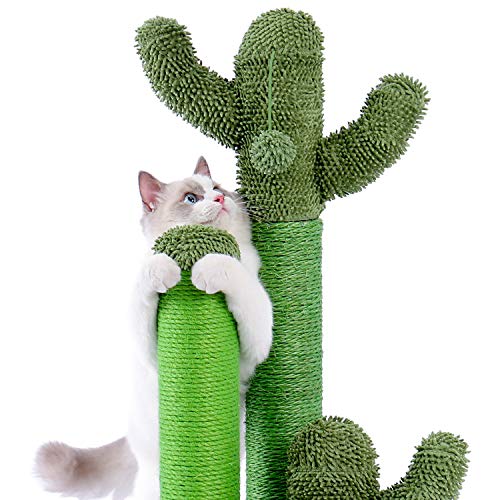 Cat Scratching Post Cactus Cat Scratcher with 3 Scratching Poles and Interactive Dangling Ball E67083