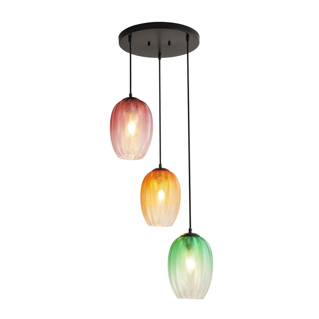 3-Light Dimmable Ribbed Glass Pendant R573236