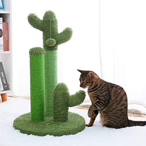 Cat Scratching Post Cactus Cat Scratcher with 3 Scratching Poles and Interactive Dangling Ball E67083
