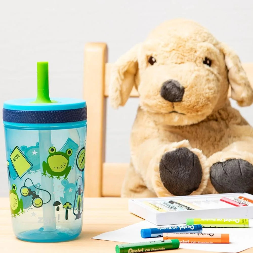 15 oz Tumbler 2pc Set Non-BPA Leak-Proof Screw-On Lid with Straw Durable Plastic Silicone X3230