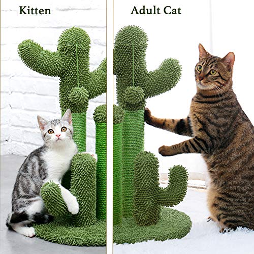 Cat Scratching Post Cactus Cat Scratcher with 3 Scratching Poles and Interactive Dangling Ball E67083