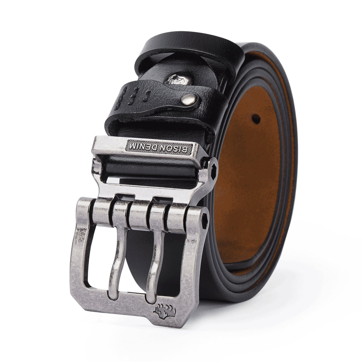 Mens Genuine Leather Dress Belts with Double Prong Buckle P852