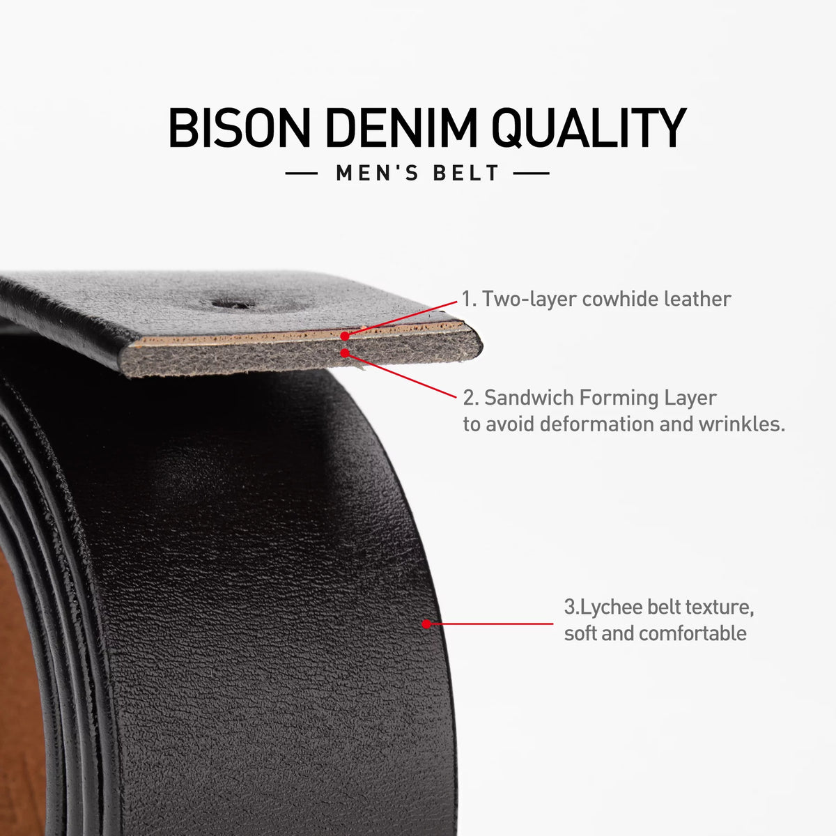 Mens Genuine Leather Dress Belts with Double Prong Buckle P852