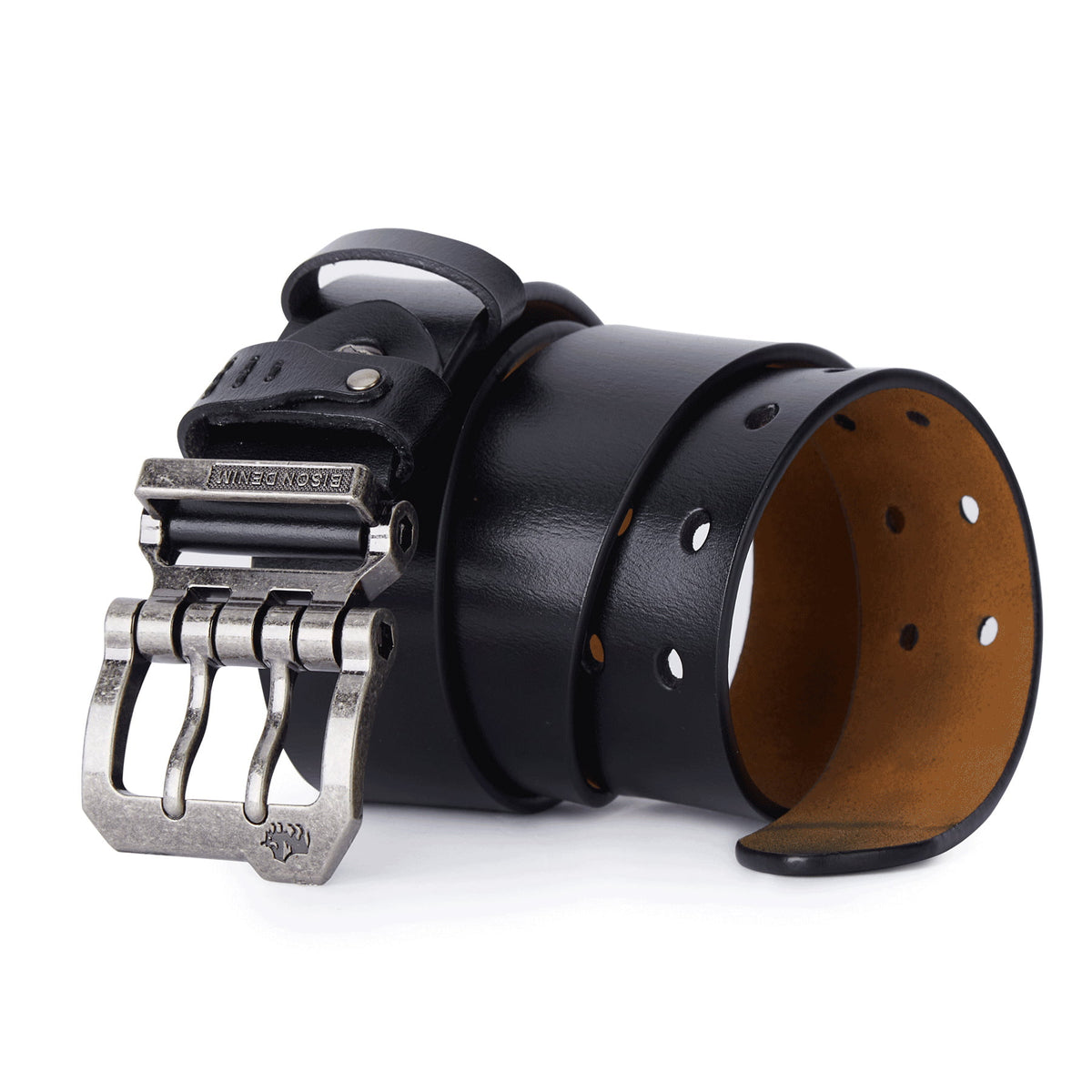 Mens Genuine Leather Dress Belts with Double Prong Buckle P852