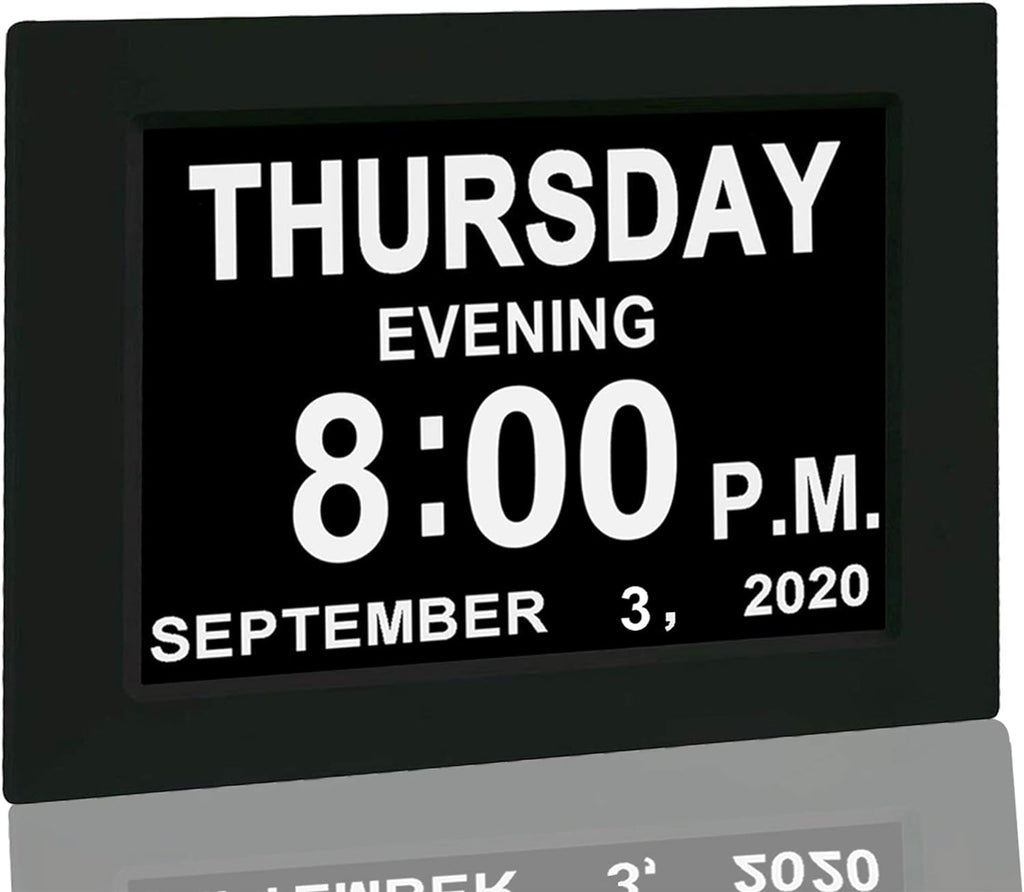 Digital Calendar Alarm Day Clock with 8 Large Screen Display, 5 Alarm, White E825