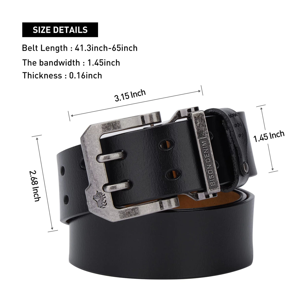 Mens Genuine Leather Dress Belts with Double Prong Buckle P852