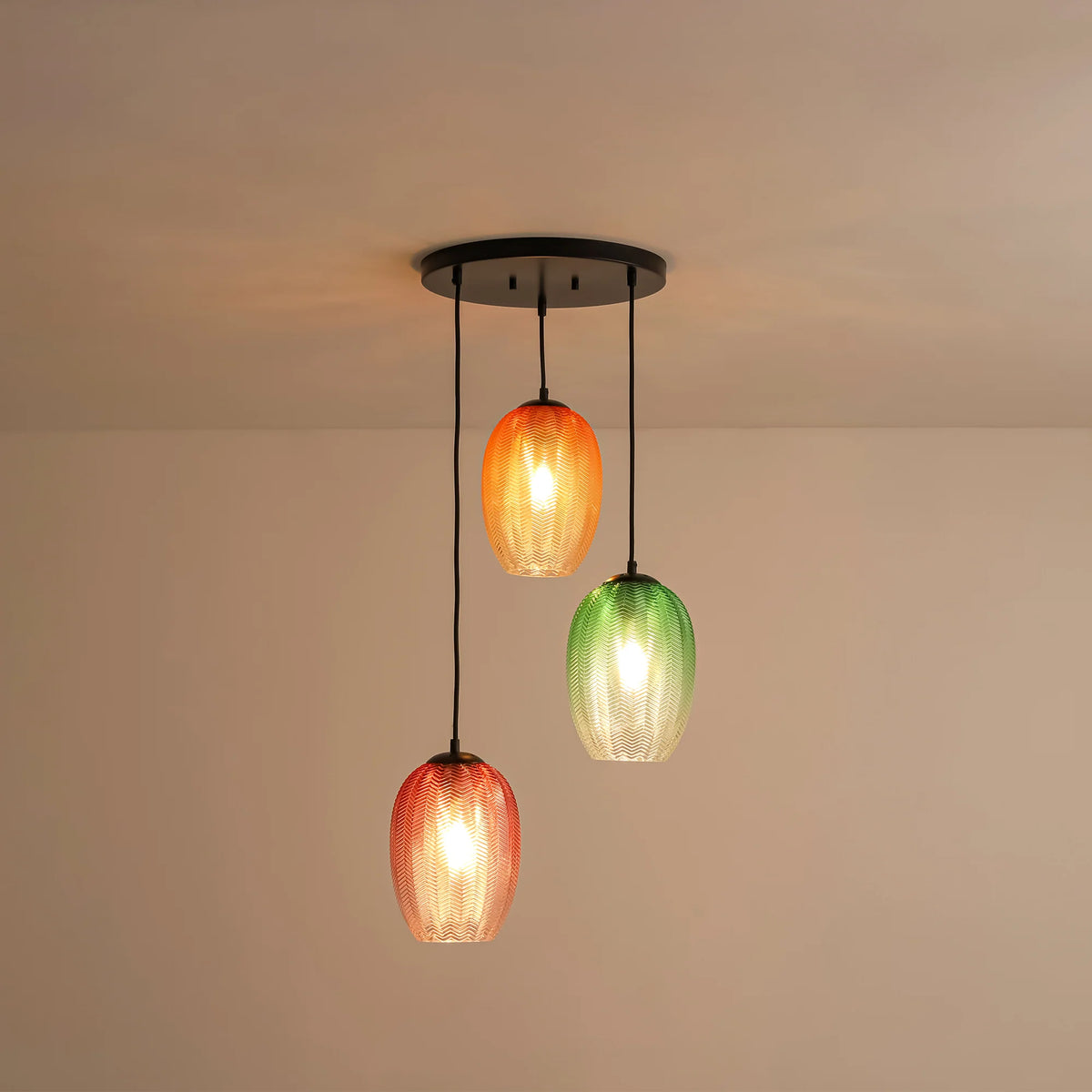 3-Light Dimmable Ribbed Glass Pendant R573236