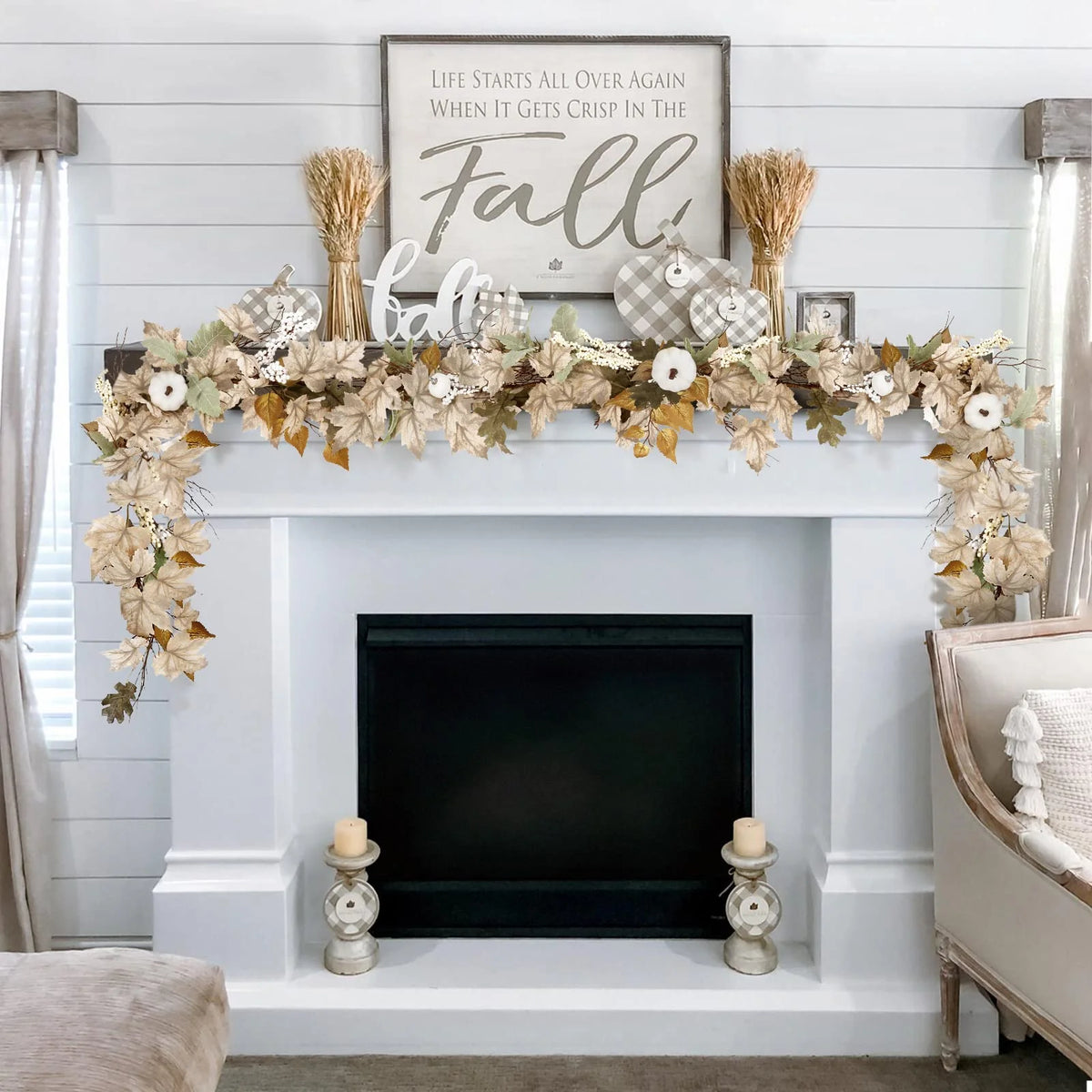 6 Ft Autumn Maple Leaf Pumpkin Berry Garland W84405
