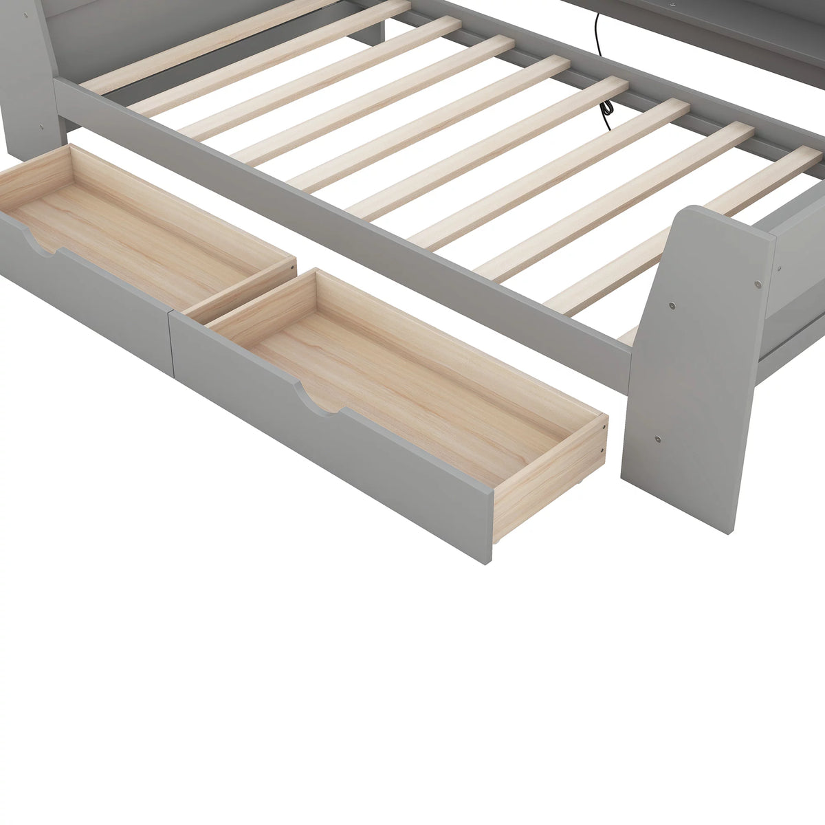 Twin Size Daybed with Shelf, Drawers and Charging Station, Gray K79017