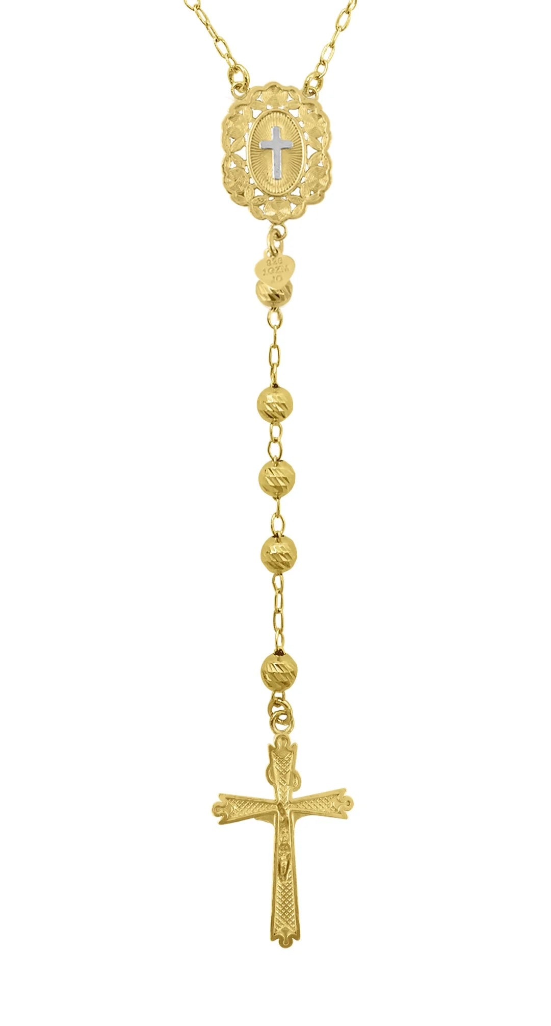 14K Gold Plated Sterling Silver Rosary Necklace 26" D70114