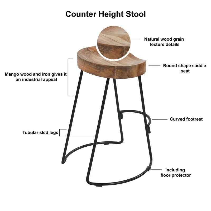 30" Mango Wood & Iron Barstool Set of 3 N410