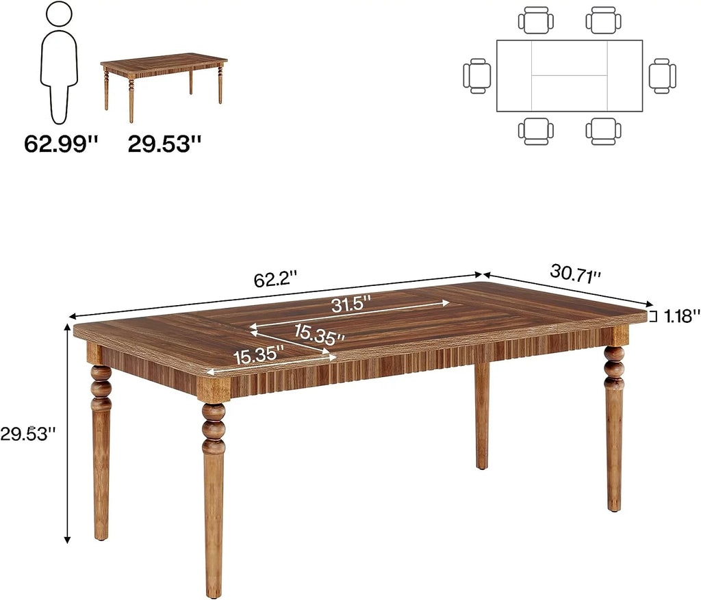 63-inch Farmhouse Dining Table with Solid Wood Turned Legs W44383