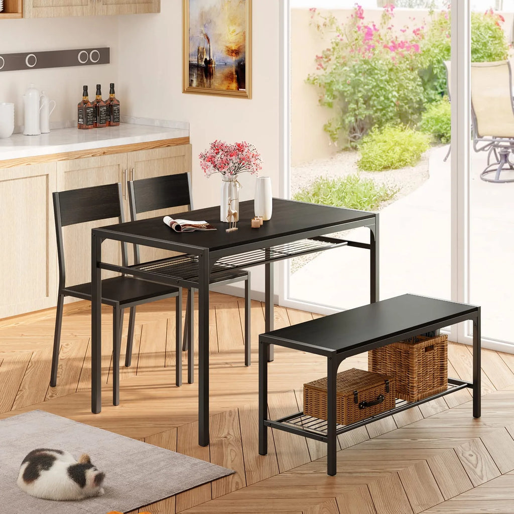 Black Dining Table Set of 4 with 2 Chairs 1 Bench O74251