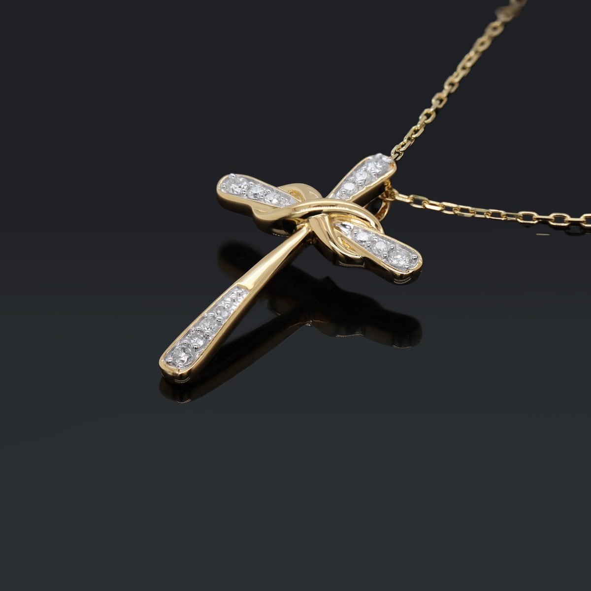 18K Yellow Gold Plated Diamond Cross Pendant Necklace W450266
