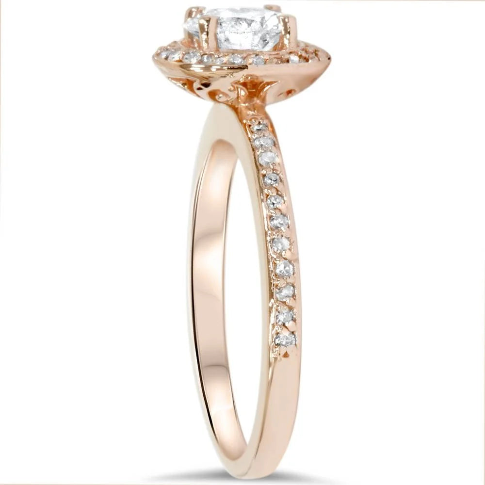 1ct Cushion Halo Diamond Engagement Ring 14K Rose Gold F3715