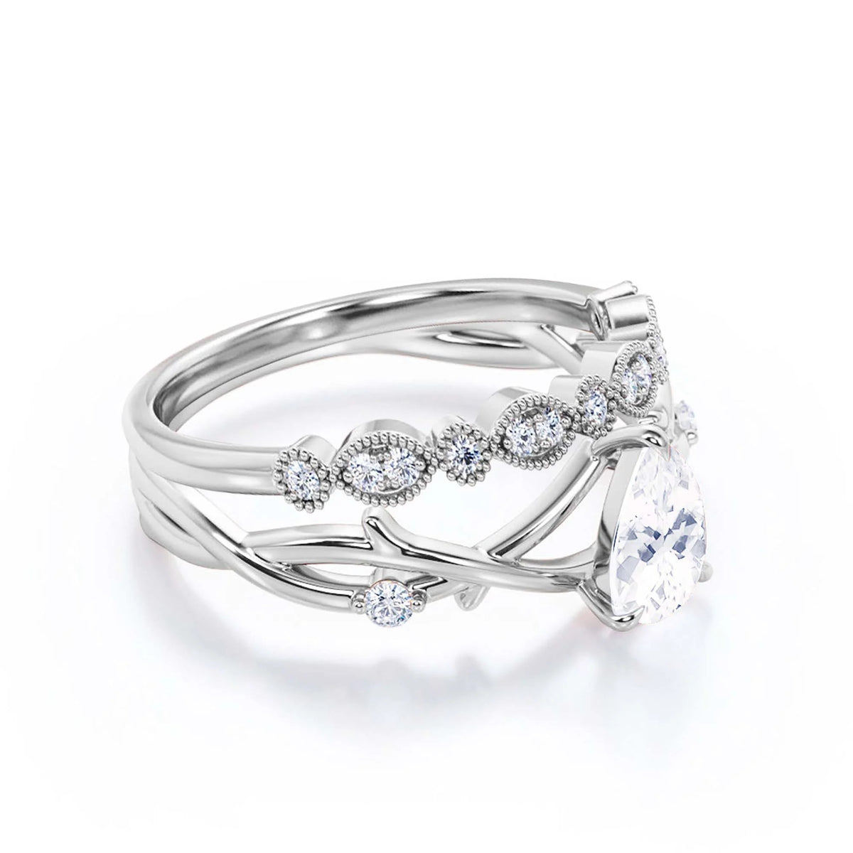 1.60 Carat Pear Cut Moissanite Engagement Ring in 925 Sterling Silver With 18k White Gold Plating K385