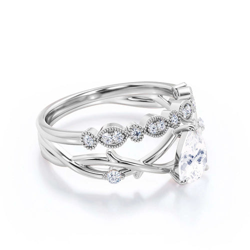 1.60 Carat Pear Cut Moissanite Engagement Ring in 925 Sterling Silver With 18k White Gold Plating K385